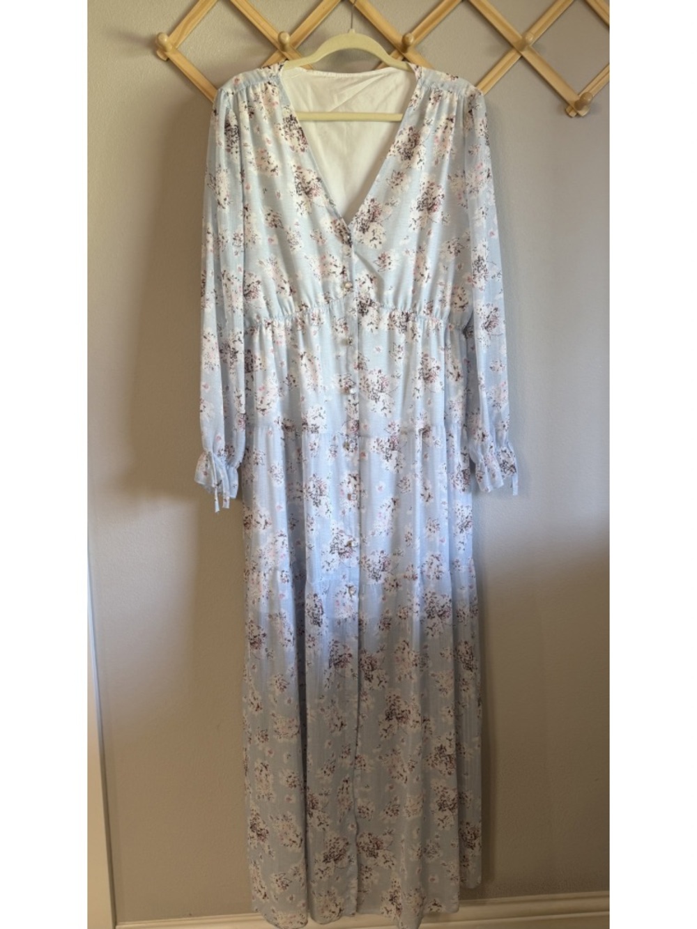 Light Blue Floral V-Neck Maxi Dress